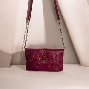 Burgundy Croc-Embossed Chain Strap Bag
